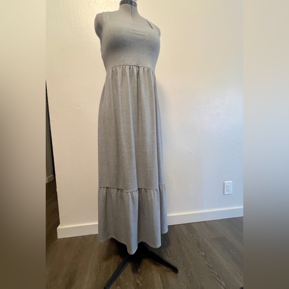 Express Heather Grey Jersey Maxi Halter Dress Wide Crisscross Straps Women Small - Picture 12 of 15